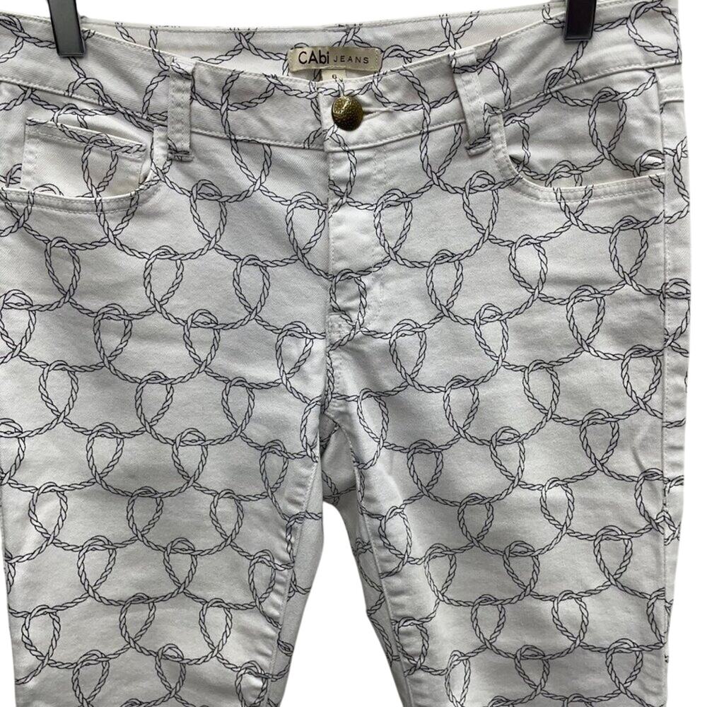 CAbi #761 Nautical Rope Print Bootlet Denim Cropped Pants Size 6 - Picture 3 of 12